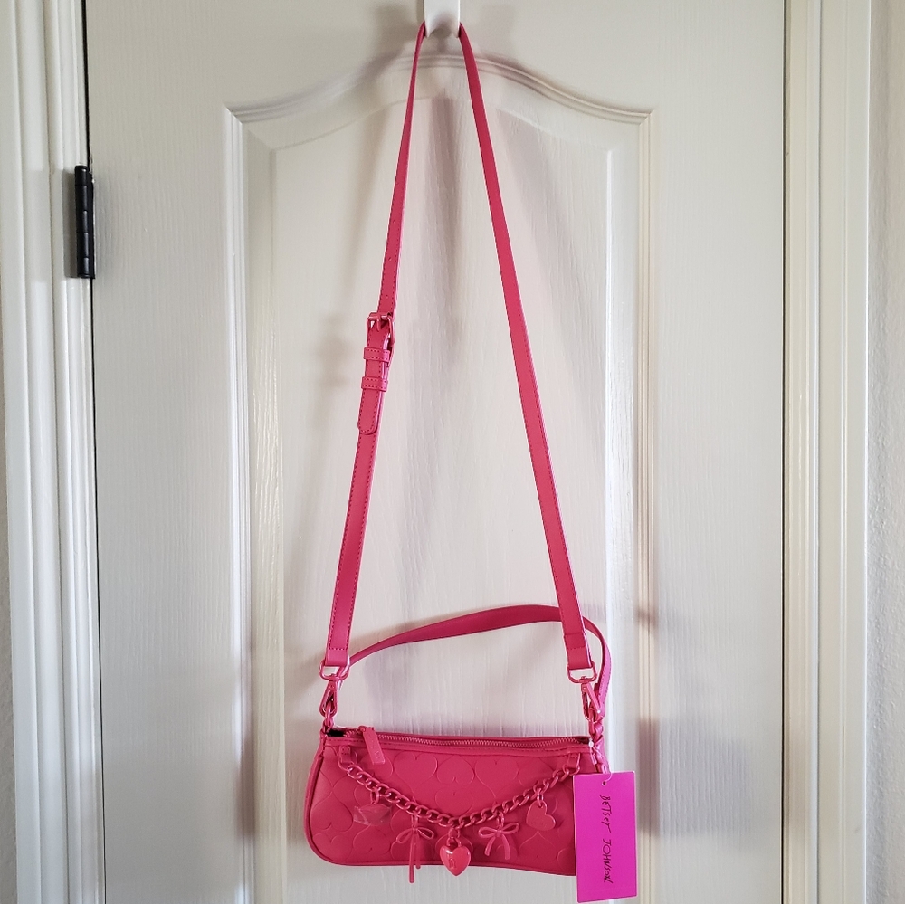 Betsey‎ Johnson Pink Fushia XOASHTAN Bow Charm Shoulder Crossbody Bag Heart NWT - Picture 3 of 16
